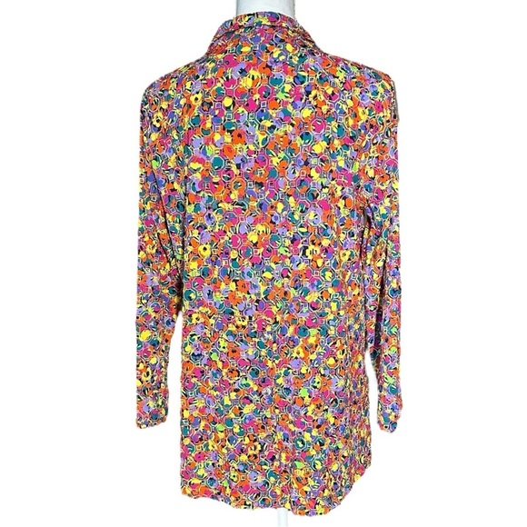 JOHN MARK Multicolor Embroidered Eyelet Tunic Top Wire Collar Roll-Tab Sleeve M - Picture 3 of 12